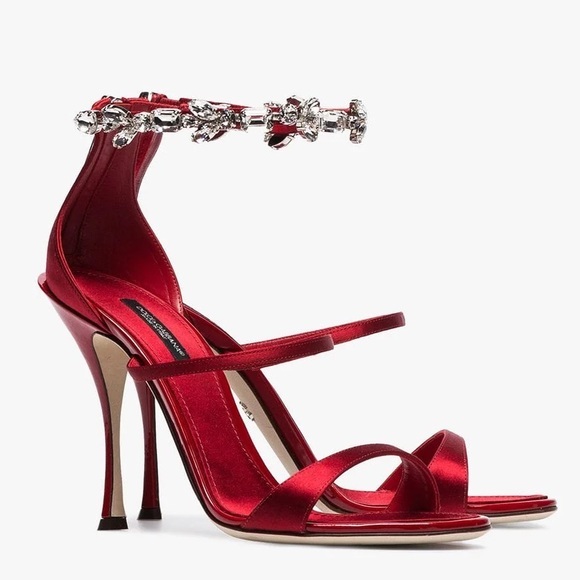Dolce & Gabbana Red 105 Crystals Embellished Satin Holiday Pumps - Picture 2 of 11